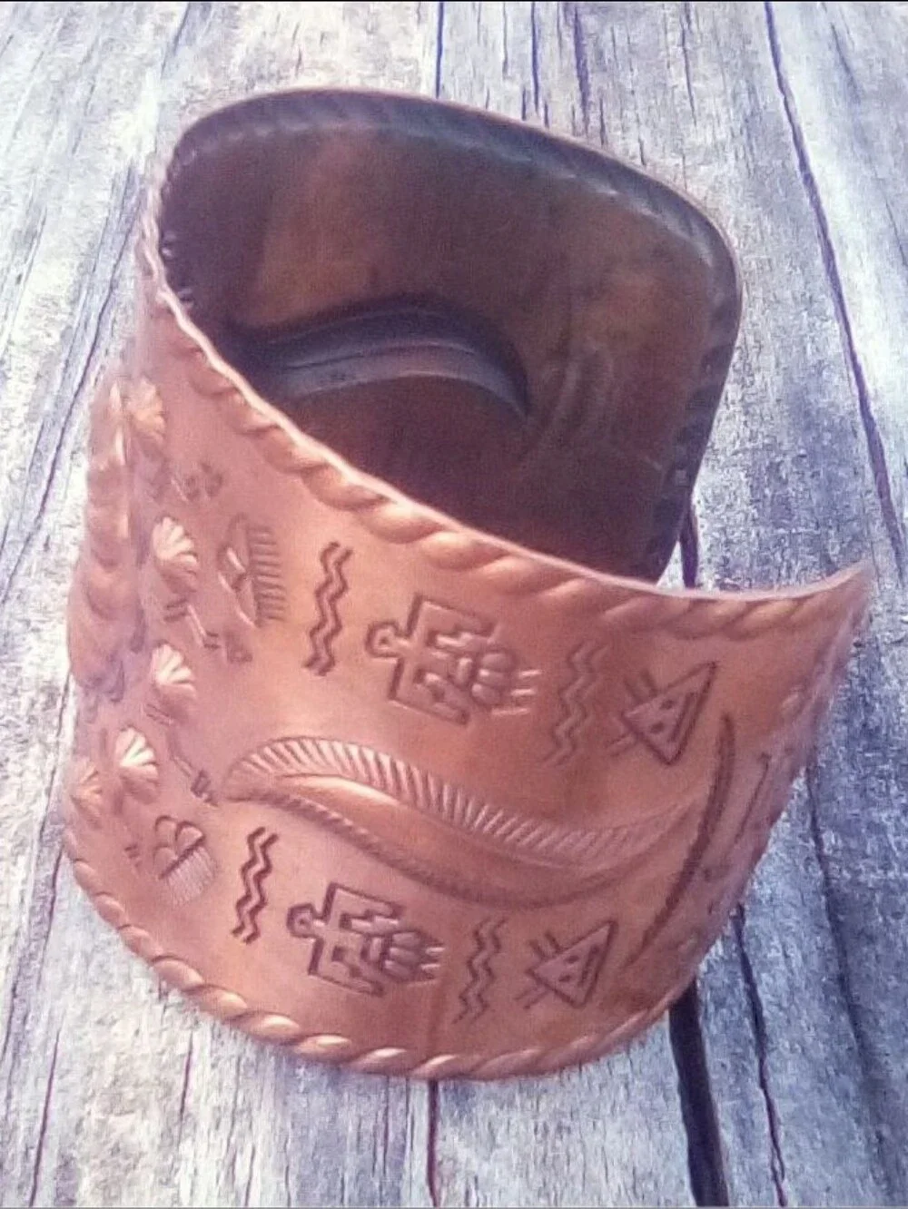 Bell Trading Post Vintage Solid Copper Stamped Wide Cuff Bracelet